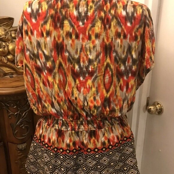 **Cato Blouse Plus Size 22/24W Orange Multicolor. Elastic Waist. Beaded Neck B8 - Picture 3 of 5